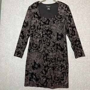VTG Dark Floral Velvet Long Sleeve Sheath Dress black womens 14 dark‎ fairy goth